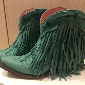 Lane x Junk Gypsy turquoise cowgirl fringe ankle boots sz6 women